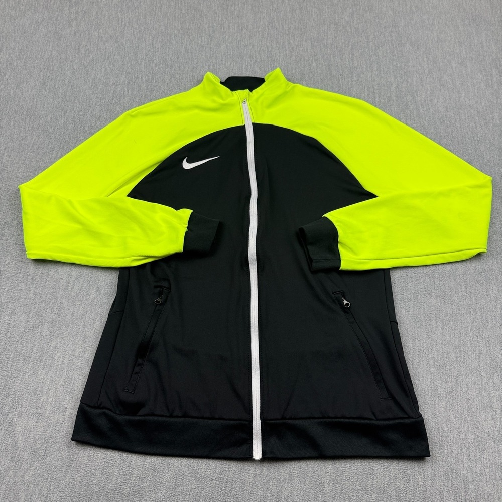 Nike Jacket Womens Small Black Green Dri-Fit Academy Track Slim Fit Full Zip